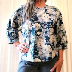 Cotton mix cropped peasant-style blouse - Size L